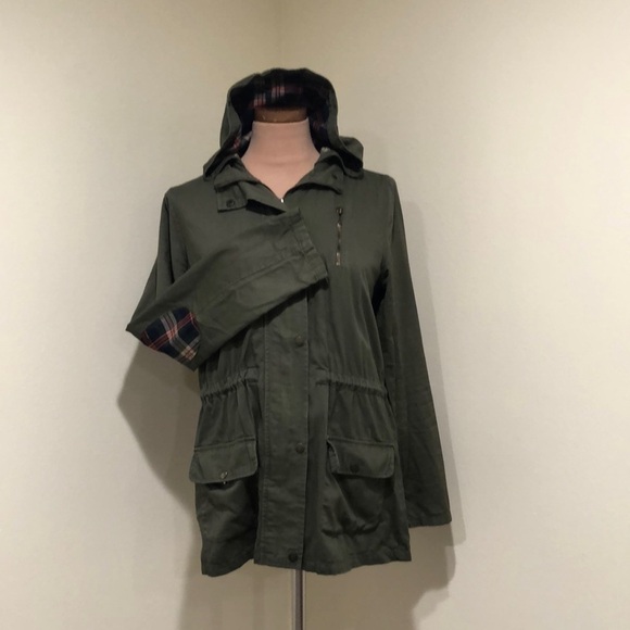 Francesca’s Collection Blu Pepper Utility Jacket Size Medium Army Green Plaid - Picture 2 of 10